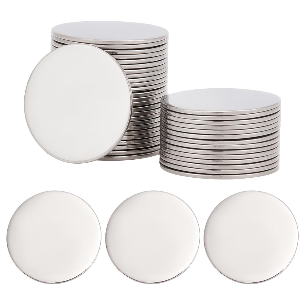 PH PandaHall 50pcs Flat Round Engraving Blanks, 1" 304 Stainless Steel Blank Stamping Tag Pendants Discs Charms for Earring Bracelet Necklace Custom Jewellery Making Pet ID Tags Name Tag, No Hole