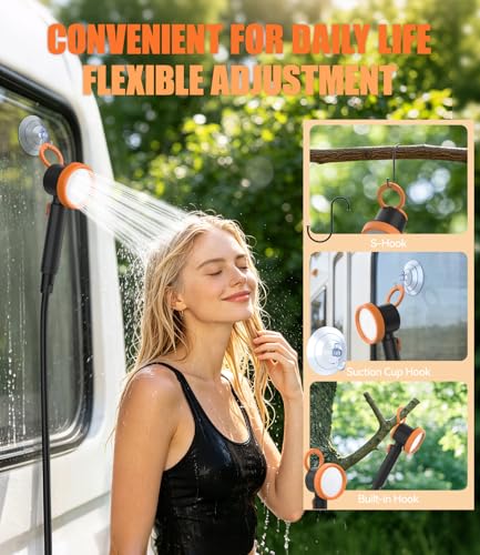 Portable Camping Shower, 8000mAh Portable Shower Pump Underwater Shower USB Rechargeable LCD Display, IPX8, for Camper, Travel, Beach, Pets