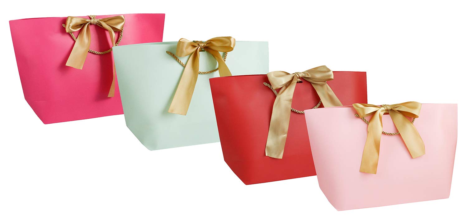 Emartbuy Set of 4 Gift Bags with Ribbons Strong Laminated Paper Mixed Colours 42 x 27 x 12 cm