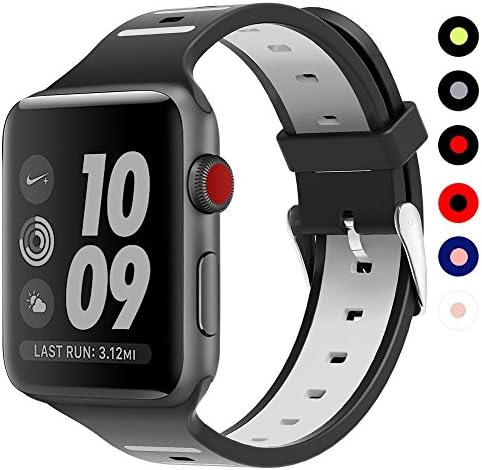 Covery Apple Watch Band 42mm, Soft Silicone iWatch Band Two - Tone Stripe Wristband for Apple Watch Nike+, Series 3, Series 2, Series 1, Sport, Edition- Black&amp;Grey