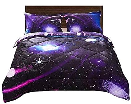 Amazon Com Decmay 3d Purple Blue Space Comforter Twin Universe