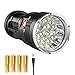 LED Flashlight 10000 Lumens, 12xCREE XM-L T6 LED 3 Modes Super Bright LED Flashlight Waterproof Portable Emergency Light with 4x18650 rechargeable lithium batteries and AC Battery Charger, Black