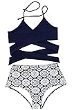 Cupshe Fashion Women's Front Cross High-waisted Halter Bikini Set (S)