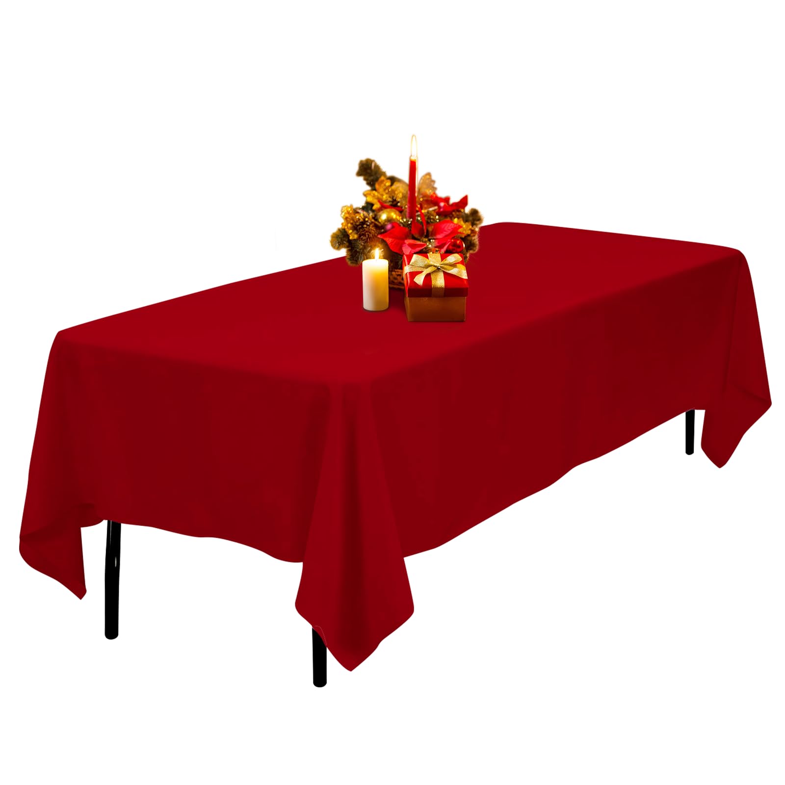 Kapwall Red Table Cloth - 60X84Inch (152X213cm) Polyester Rectangle tablecloth, For 4 Foot Table In Washable Stain and Wrinkle Resistant, christmas tablecloth for Dining, Buffet Parties and Picnic. — image 1