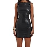 Zebaexf Women's Faux PU Leather Bodycon Dress