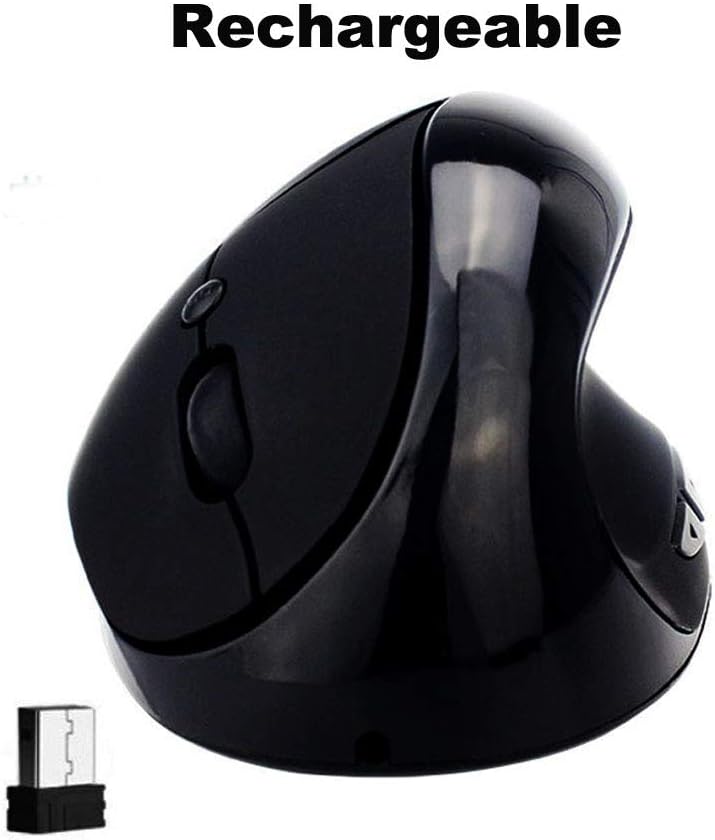 Ergonomic Mouse, Vertical Wireless Mouse, Rechargeable Vatober 2.4G High Precision Nano Receiver Ergonomic Vertical Optical Moue with Adjustable Sensitivity 800/1000/1600 DPI Black (Right Black)