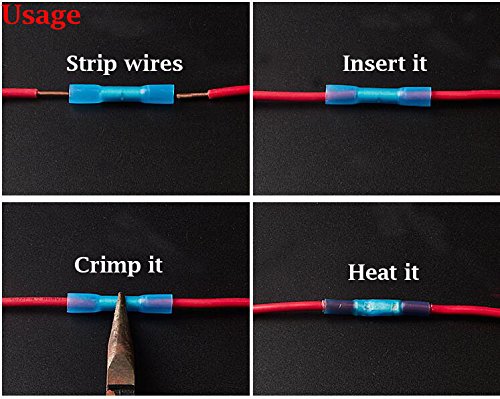 Accessbuy 200pcs Waterproof Heat Shrink Electrical Insulated Wire Crimp Connector Butt Terminals Connectors Automotive 10-22AWG