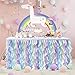 CO-AVE Unicorn Tulle Table Skirt Curly Willow Tutu Tablecloth 6FT Rainbow Ruffle Table Skirt for Birthday Party Wedding Baby Shower Rectangle Round Tables Decoration