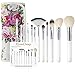 EmaxDesign 12 Piece Professional Makeup Brush Set Goat Hair Wood Handle Foundation Blending Blush Eye Face Liquid Powder Cream Cosmetics Brushes Kits With Rose Pattern Case