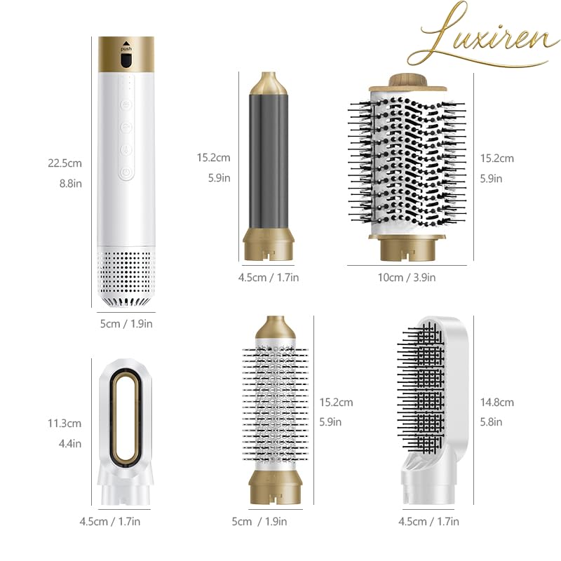 Luxiren 6 in 1 Brushless Hair Dryer | 6 in 1 Air Styler | High Speed Motor | Intelligent Temperature Control | 6 Styling Accessories | Lightweight, Quiet, Professional (Blue)