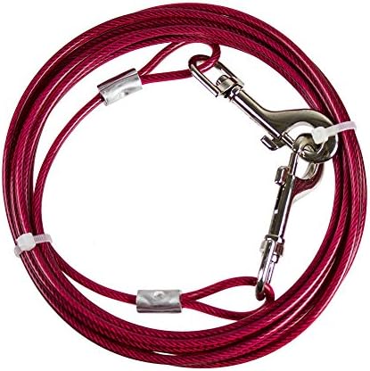 Petphabet Heavy Duty Tie Out Cable for Medium Size Dogs up to 50 Pounds, 20 Feet Long, Magenta