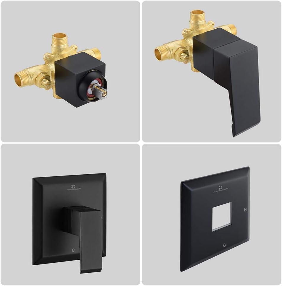 HOMELODY Shower Faucet Shower Valve Trim Kit Tub and Shower Faucet Set Rainfall Shower System with 8" Touch-Clean Shower Head, Bathtub Faucet, Stainless Steel, Matte Black - - 