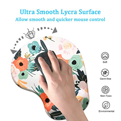 Dooke Ergonomic Mouse Pad with Wrist Support, Cute Mouse Pads with Non-Slip Rubber Base for Home Office Working Studying Easy Typing & Pain Relief Floral