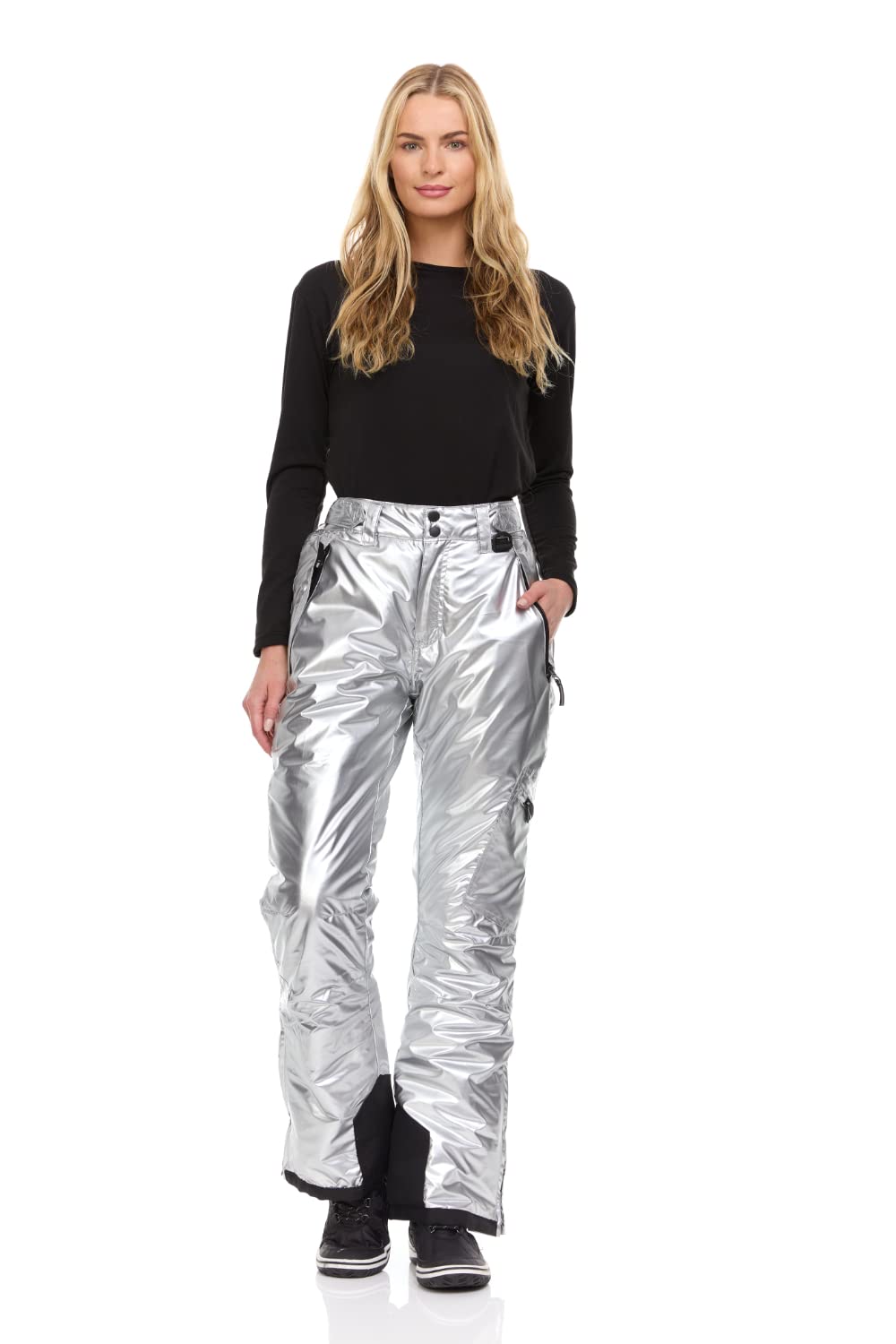 Photo 1 of Arctic Quest Women's Snow Ski Pants Water Resistant Softshell Insulated Flare for Snowboarding Hiking Winter Outdoor Pants, Metallic Silver, X-Large