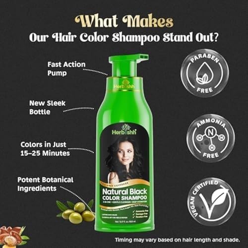 Herbishh After Color Shampoo Combo Contains Hair Color Shampoo Hair Dye 500Ml Argan Oil 30Ml Pro Keratin And Argan Hair Mask 100Gm For Hair Straightening, Shine And Protection For Men And Women(Black)