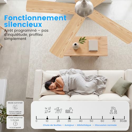 AUTODAY Ceiling Fan with Led Light, 24W Dimmable, Silent DC Motor 35W, 132Cm, Plywood Blades, Memory Remote Control, 6 Speed, White