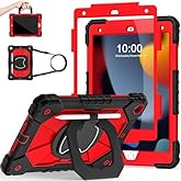 Scnioy Case for iPad 9th Generation iPad Case 9th 8th 7th Generation iPad 10.2 Inch iPad 9th Gen Cover with Screen Protector Pen Holder TabletCases 360° Rotating Stand, Black Red