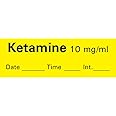 PDC Healthcare AN-60D10 "Ketamine 10 mg/mL" Removable Anesthesia Tape with Date, Time and Initial, 1 Core, 1/2" Width, 500" Length, Yellow