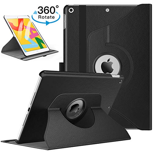 TiMOVO Case for New iPad 7th Generation 10.2" 2019, 360 Degree Rotating Stand Leather Protective Cover, Smart Swivel Case with Auto Sleep/Wake Fit iPad 10.2-inch Retina Display - Black