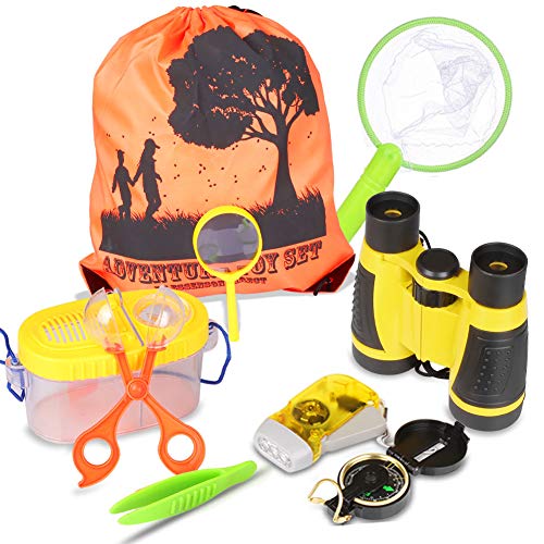 Outdoor-Explorer-Kit-Bug-Catching-with-Binoculars-Flashlight-Compass-Magnifying-Glass-Bug-Catcher-Set-Butterfly-Net-and-Backpack-Great-Kids-Gift-for-Camping-Hiking-Educational-and-Pretend