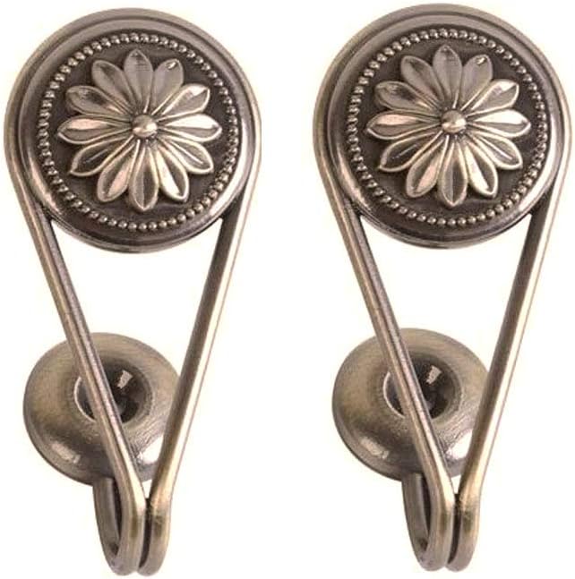 Chictie 2 Piece Metal Wall Hooks Drapery Rope Hanger Flower Tassel Holdbacks Zinc Alloy Coat Hanger Small (Bronze)