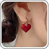 Iaceble Boho Red Heart Earring Red Heart Drop Earrings Love Heart Huggie Earrings Frosted Matte Heart Earrings Jewelry for Women