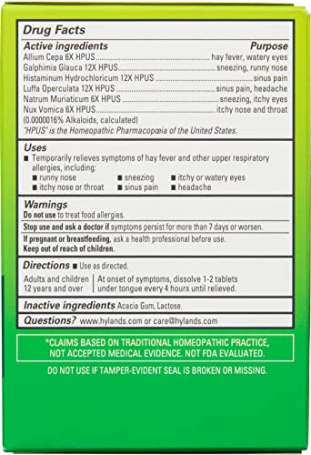 HYLAND’S INDOOR AND OUTDOOR, NON DROWSY SEASONAL ALLERGY RELIEF PILLS, FOR SNEEZING, RUNNY NOSE, ITCHY AND WATERY EYES, NOSE OR THROAT, SAFE AND NATURAL, QUICK DISSOLVING TABLETS, 60 COUNT