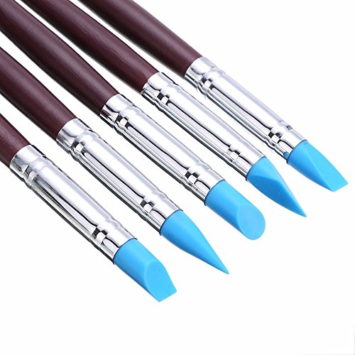 Gimiton 5PCS Clay Color Shapers Clay Sculpting Tools Rubber Tip Paint Brushes Wood Shank Modeling Wipe Out Tools for Sculpture Pottery (5pcs/Rubber Brush)