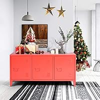 HouseinBox Office File Storage Metal Cabinet 3 Door Cupboard Locker Organizer Console Stand 3-in-1,Black (Red)