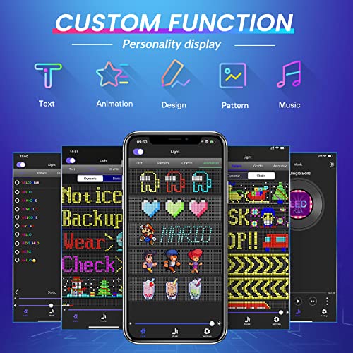 KJOY Bluetooth App Control LED Sign, 14.6\'\'x3.6\'\' Flexible USB 5V LED Car Signs Programmable LED Sign Custom Text Pattern Animation Scrolling LED Display for Car Store Party Bar hotel Concert