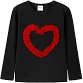 Noomelfish Girls Ruffle Heart T-Shirts Cute Long Sleeve Tee Tops (4-12 Years)