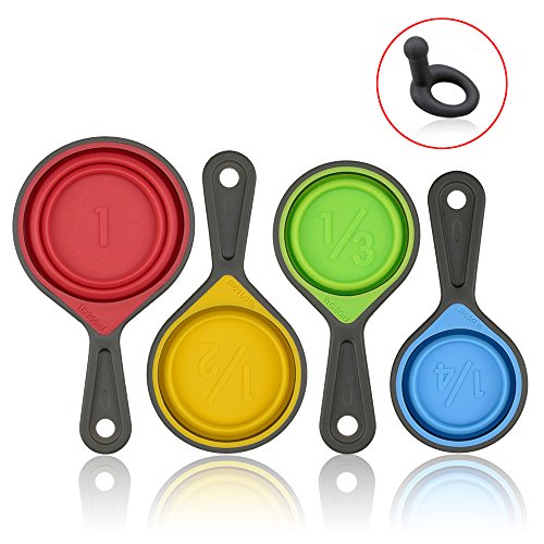 Measuring Cups and Spoons, Collapsible Silicone Measuring Cups and Spoons set, 8 piece Measuring Tool Engraved Metric/US Markings for Liquid & Dry Measuring, Space Saving, BPA Free Silicone, Colorful