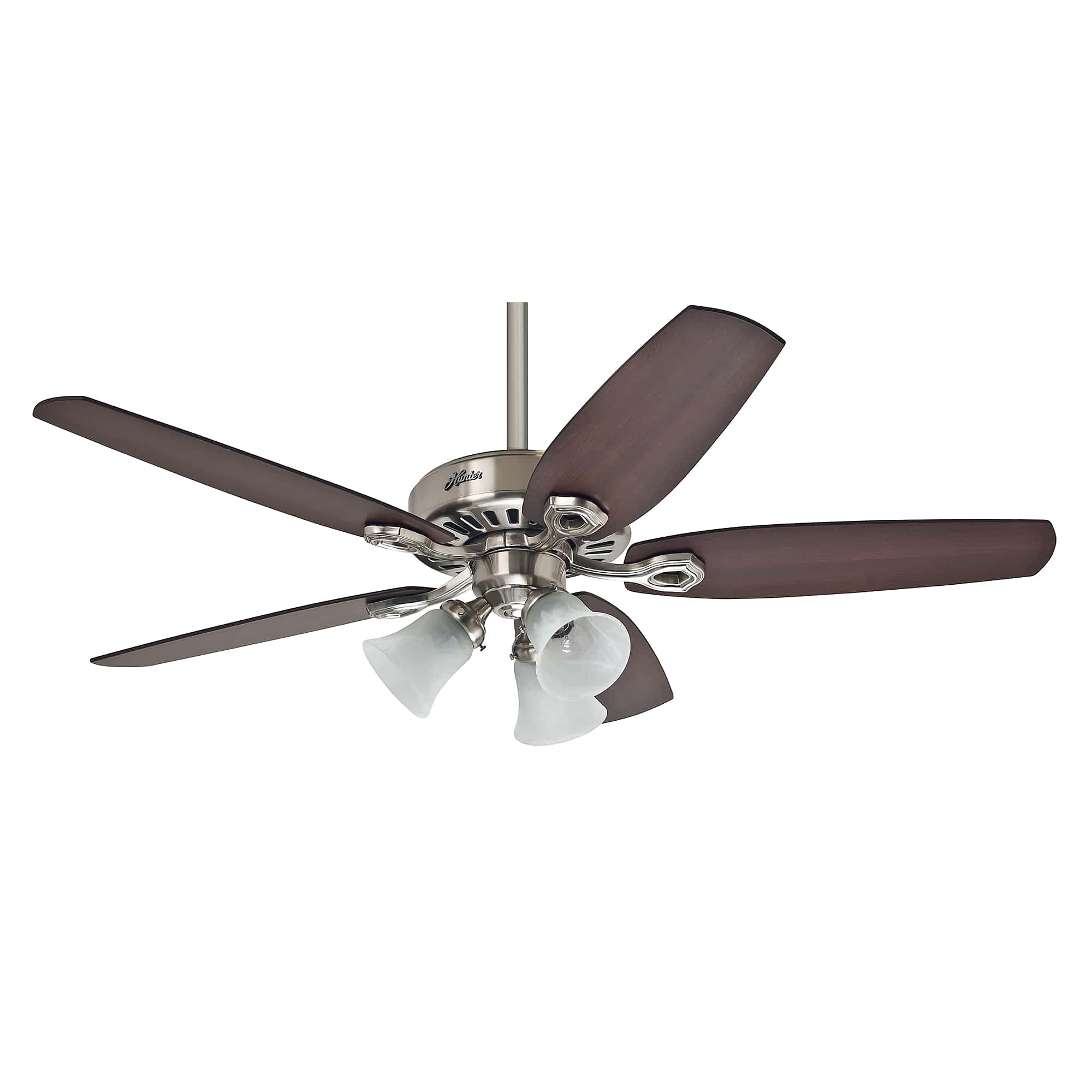 HUNTER FAN Ceiling Fan Builder Plus 132 cm Indoor, with light and Pull chain, Brushed Nickel, 5 Reversible Blades Brazilian Cherry and Burnt Walnut Ideal for Summer or Winter, Model 50561