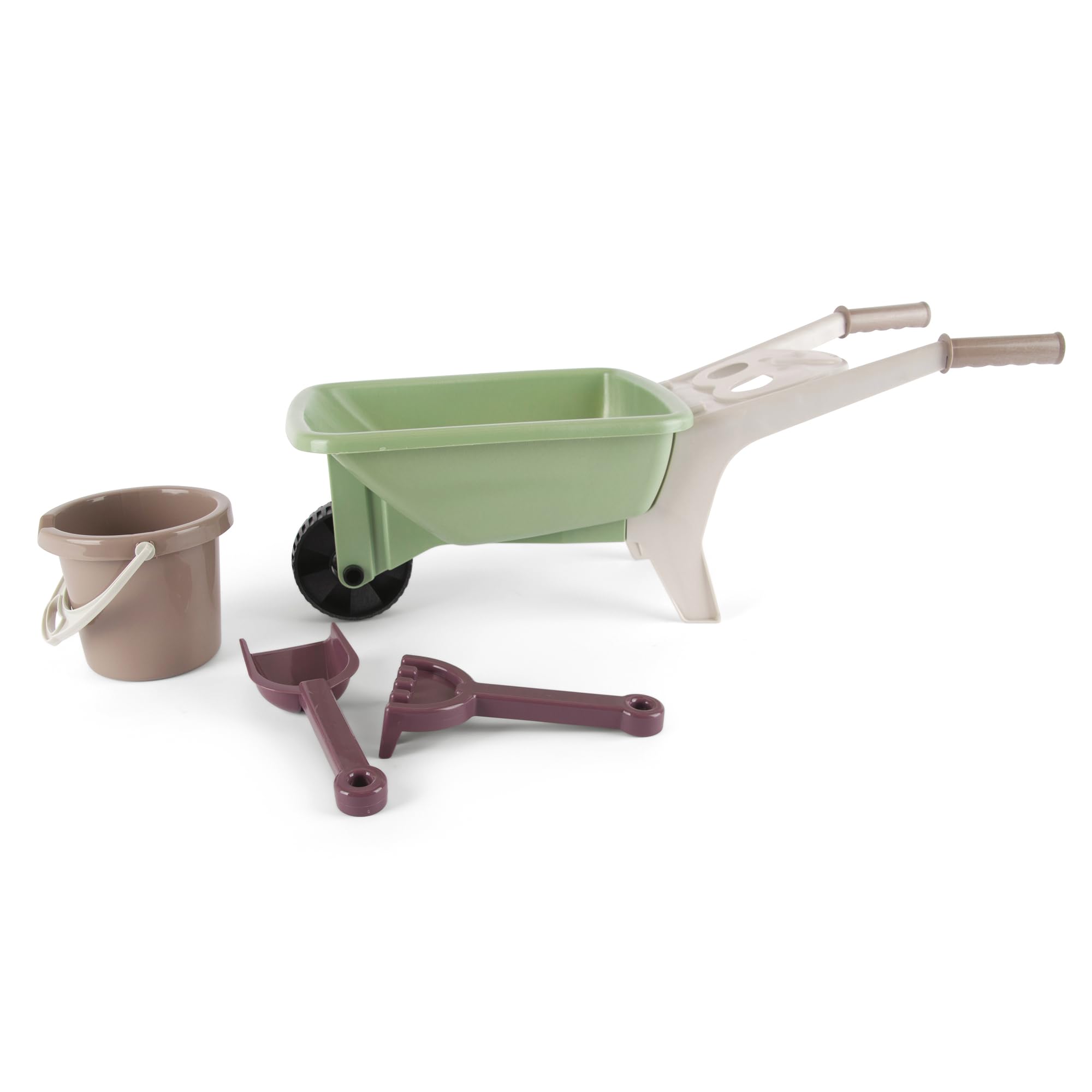 Dantoy: Green Garden - Wheelbarrow Playset - 4 Pieces, Pretend Gardening, Realistic Garden Tool Toys, Recycled Plastic, Kids & Toddlers Ages 2+