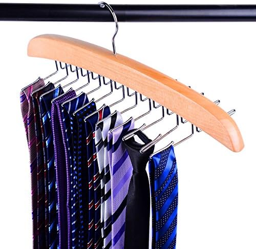 LIKEA Wooden Tie Hanger Rotating Twirl 24 Ties Organizer Rack Hanger Holder Hook