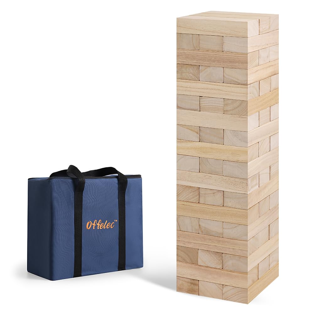 Photo 1 of Offelec Giant Tumble Tower Games for Kids Adults, 54 Wooden Blocks Stacking to Over 4 FT Stacking Tumbling Blocks, Family Floor/Board Indoor/Outdoor Yard Games with Carry/Storage Bag Stacking Toys