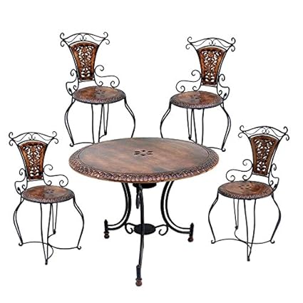 Acme Production Wooden & Iron Carved,Decorative Foolding Table with 4 Chair Set