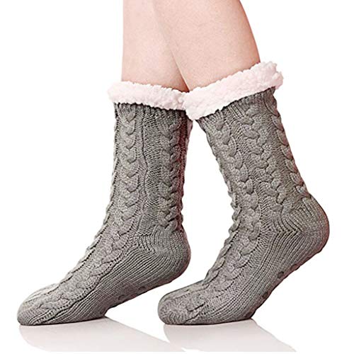 Jinjin Men's and Women's Knitted Plush Socks Super Soft and Warm Comfortable Plush Fleece Lining Winter Christmas Gifts Warm Warm Fluffy Cozy Home Socks (Gray) - Thumbnail 5