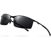 SUNGAIT Ultra-Lightweight Polarized Sunglasses Men for Driving Fishing Golf, Rectangular Metal Frame with Spring Hinge