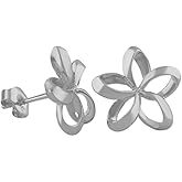 Sterling Silver 1/2 Inch Open Plumeria Stud Earrings