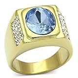 Men's Yellow Gold Tone IP Light Blue Oval simulated Stone Ring, Size 11