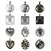 12 Styles Bundle 24 Pcs Pendant Trays, Round, Oval, Square, Heart, Flower Circle in Silver, Antiqued Silver & Bronze with 24 Pcs Glass Cabochon Dome Tiles for Crafting DIY Jewelry Making, 48 Pcs