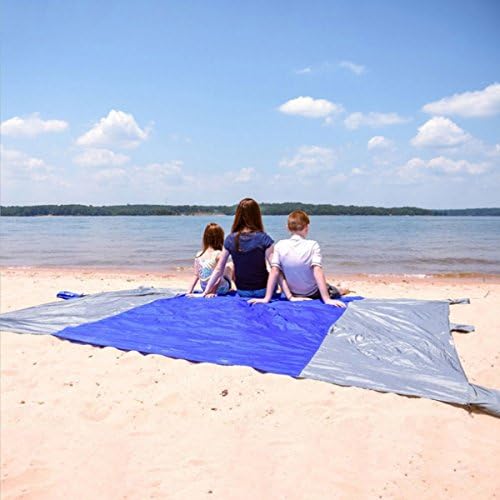 Yfstyle Huge Beach Blanket Sand Proof Parachute Nylon Thin Blankets Includes Built In Sand Anchors &amp; Valuables Pocket (Dark blue &amp; Dark Gray)