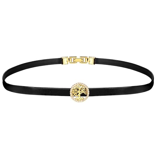 FOCALOOK Echtleder Halskette Damen Schwarz Leder Halsband Halsreif mit Charms Gotik Stil Collier Modeschmuck für Frauen Mädch