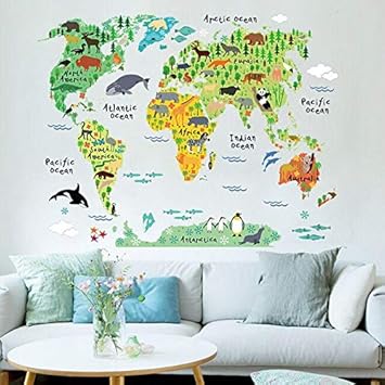 world map removable wall sticker Buy World Beauty S Animal World Map Removable Decal Art Mural Home world map removable wall sticker
