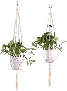 BONTHEE 2er Makramee Blumenampel Baumwollseil Hängeampel Blumentopf Pflanzen Halter Aufhänger für Innen Außen Decken Balkone Wanddekoration