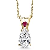 Gem Stone King 14K Yellow Gold DEF Lab Grown Diamond and Red Created Ruby Pendant Necklace for Women | 0.75 Cttw | Gemstone April Birthstone | Pear Shape 8X5MM | With 18 Inch Chain