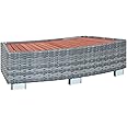 loibinfen Spa Step Poly Rattan, Hot Tub Step with Hardwood Top, 36.2"x17.7"x9.8"/Gray -AA