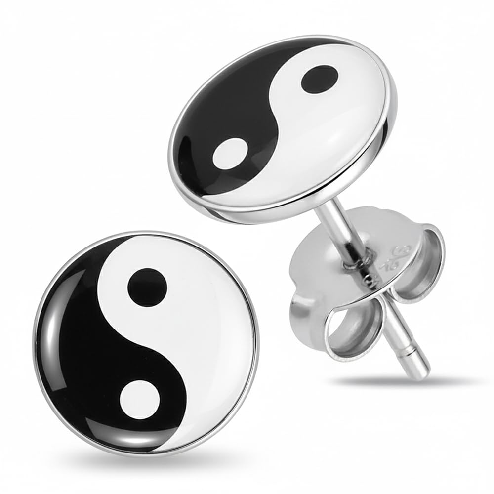 MONSTER PIERCING Yin Yang Logo Picture 925 Sterling Silver Stud Earring