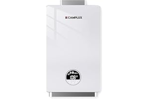 CAMPLUX ENJOY OUTDOOR LIFE CAMPLUX Propane Gas Tankless Water Heater 3.18 GPM, 82,000 BTU Instant Hot Water Heater with Glass Panel, Residential Gas Propane Water Heater for 2-3 Points Use, White